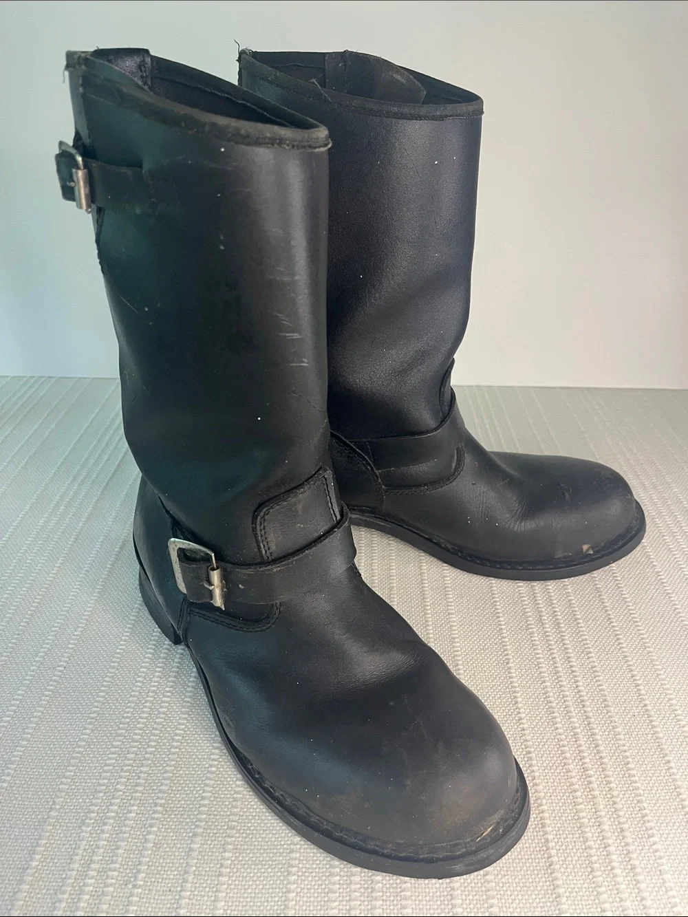 Motorcycle MENS  classic  Black Leather Mid-Calf Engineer Boots, sz 9.5 E wide